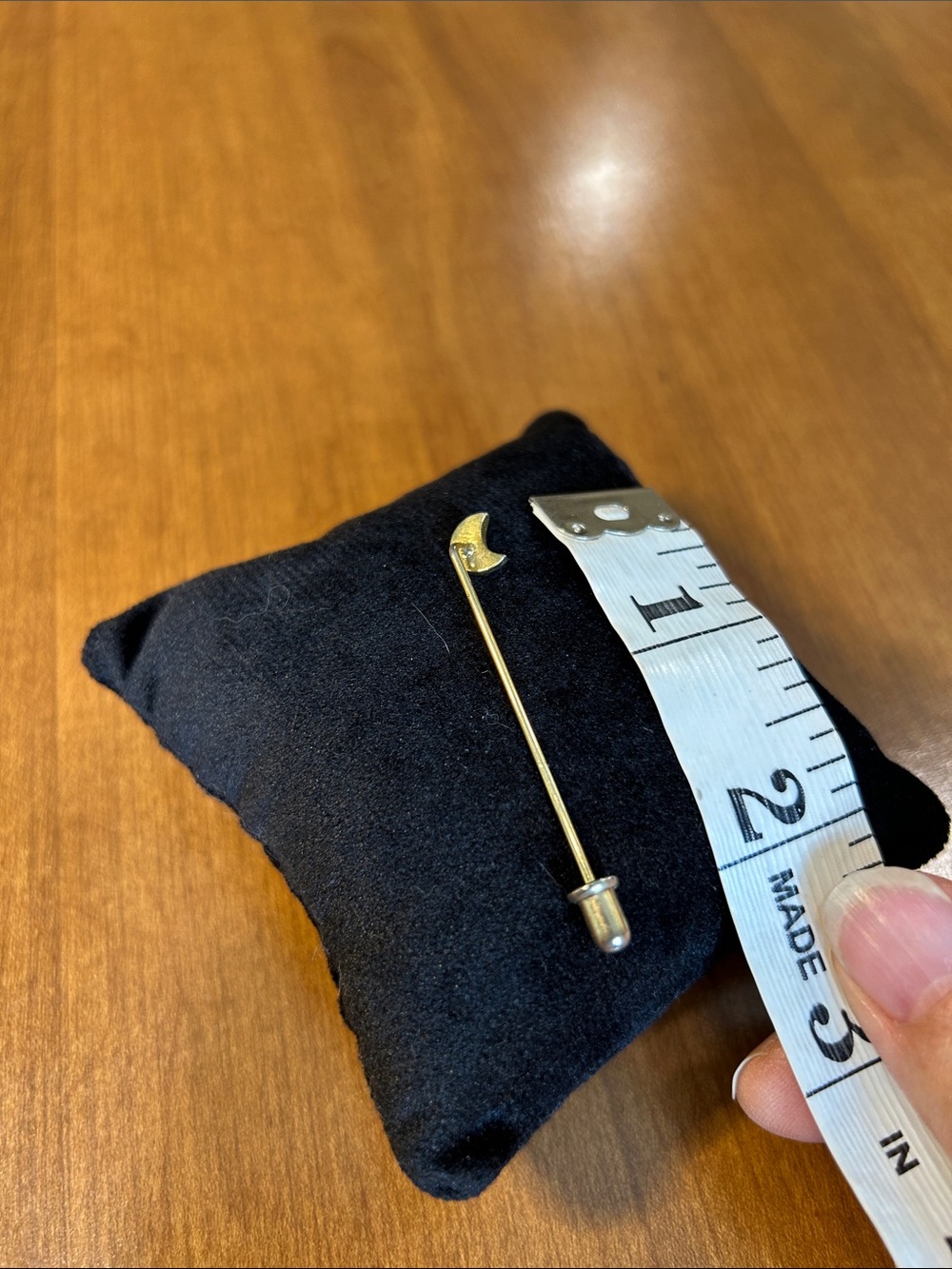 Delicate Gold-Tone Crescent Moon Stick Pin - Picture 3 of 3